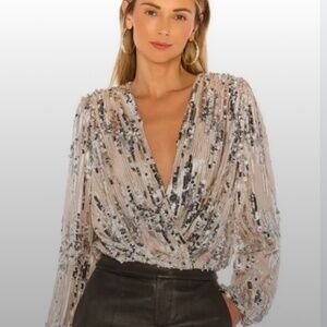 Primadonna Champagne and Silver Sequin Long Sleeve Top